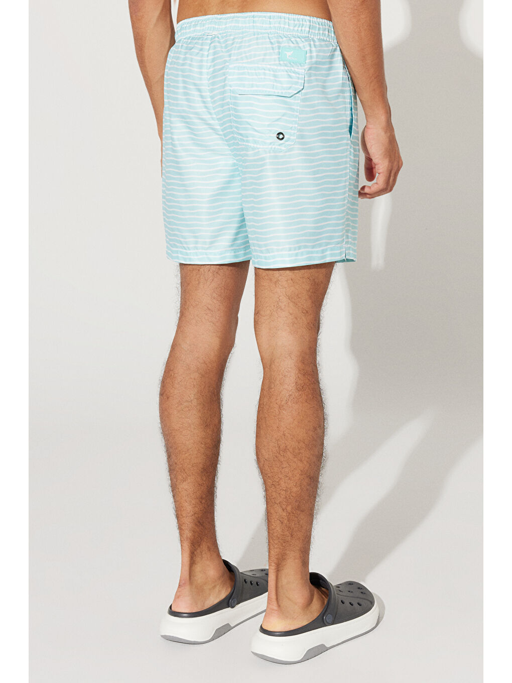 Mavi Erkek Beyaz Mint Standart Fit Normal Kesim Cepli Hızlı Kuruyan Desenli Deniz Şortu-3