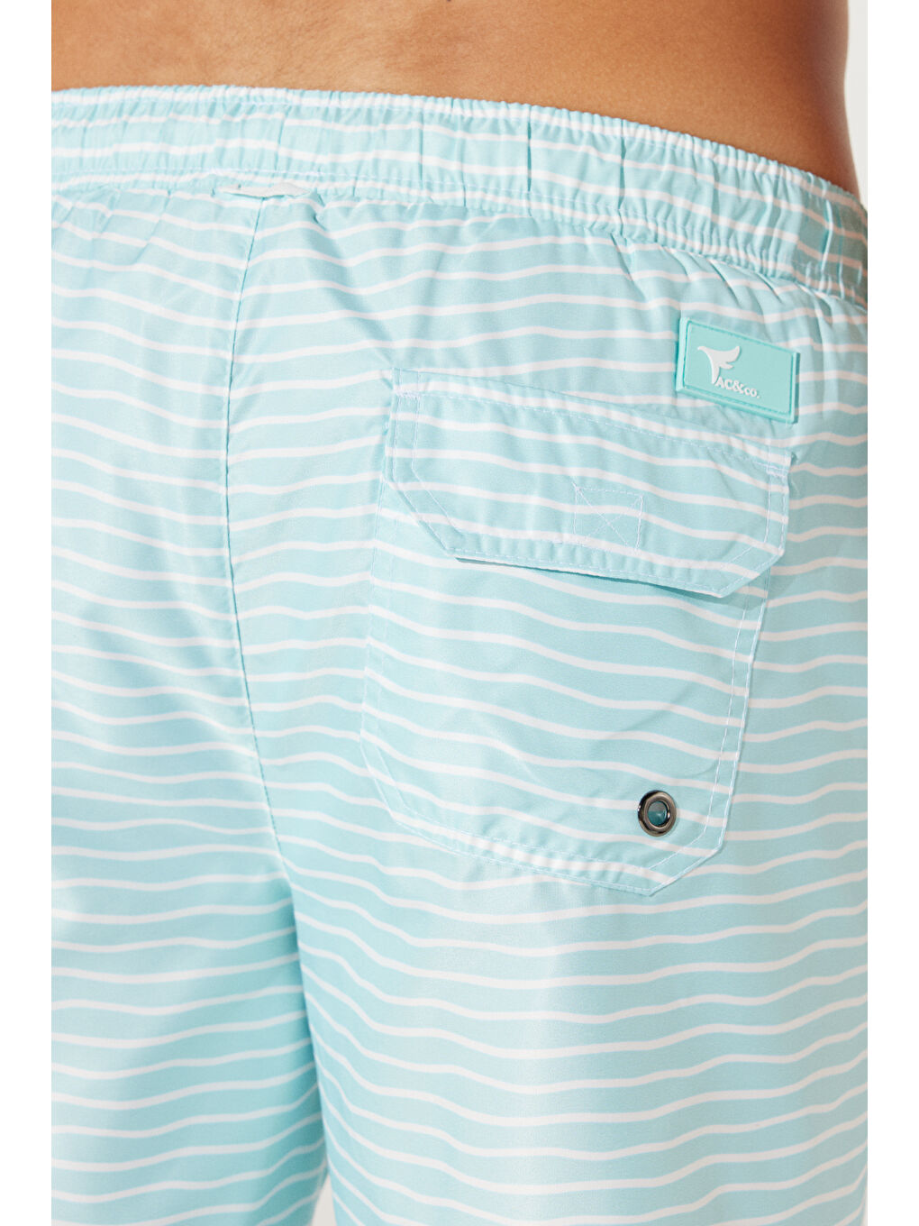 Mavi Erkek Beyaz Mint Standart Fit Normal Kesim Cepli Hızlı Kuruyan Desenli Deniz Şortu-4