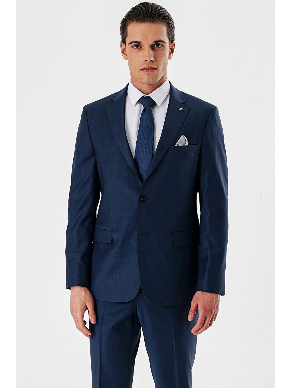 Lacivert Filafil Mono Yaka Yünlü Elastanlı 6 Drop Comfort Rahat Kesim Klasik Takım Elbise 1001240152