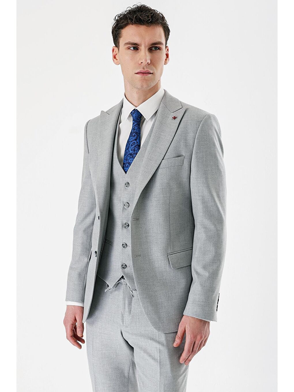 İMZA Gri Kırlangıç Yaka Yelekli Elastanlı 6 Drop Slim Fit Dar Kesim Klasik Takım Elbise 1001240167
