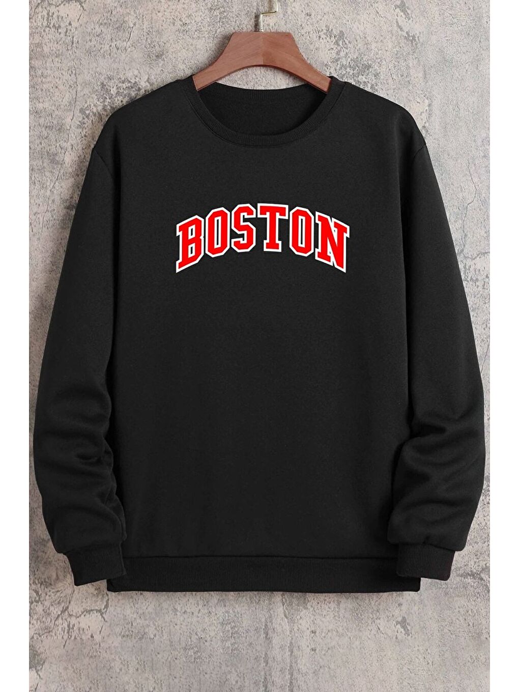 uyguntarz Siyah Unisex Boston Bisiklet Yaka Sweatshirt