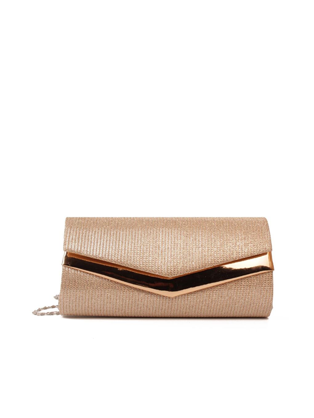 Sarı Kadın Zincir Askılı Simli Doku Kararmaz Aksesuar Özel Gün Abiye - Porföy El ve Omuz Çantası (10844)-1