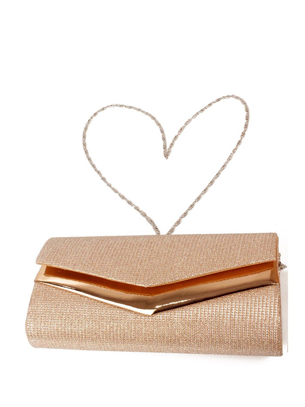 Sarı Kadın Zincir Askılı Simli Doku Kararmaz Aksesuar Özel Gün Abiye - Porföy El ve Omuz Çantası (10844)-2