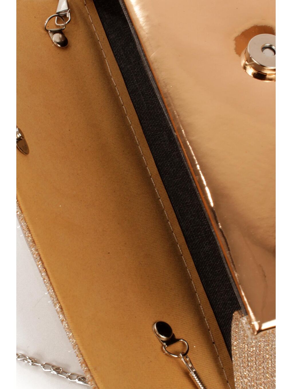 Sarı Kadın Zincir Askılı Simli Doku Kararmaz Aksesuar Özel Gün Abiye - Porföy El ve Omuz Çantası (10844)-3