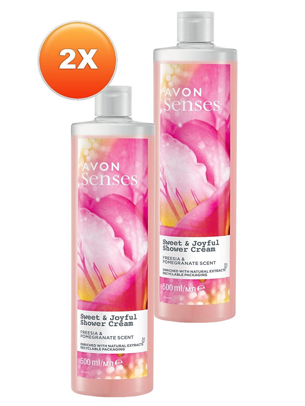 AVON Renksiz Senses Sweat & Joyful Frezya ve Nar Kokulu Krem Duş Jeli 500 Ml. İkili Set - 1