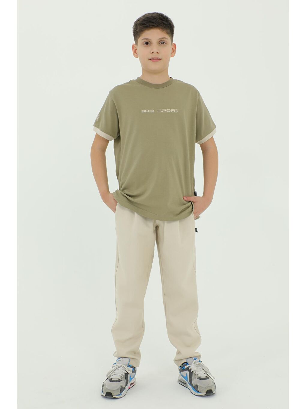 Bej Erkek Çocuk Bel Lastik Detaylı Eşofman Takımı-1