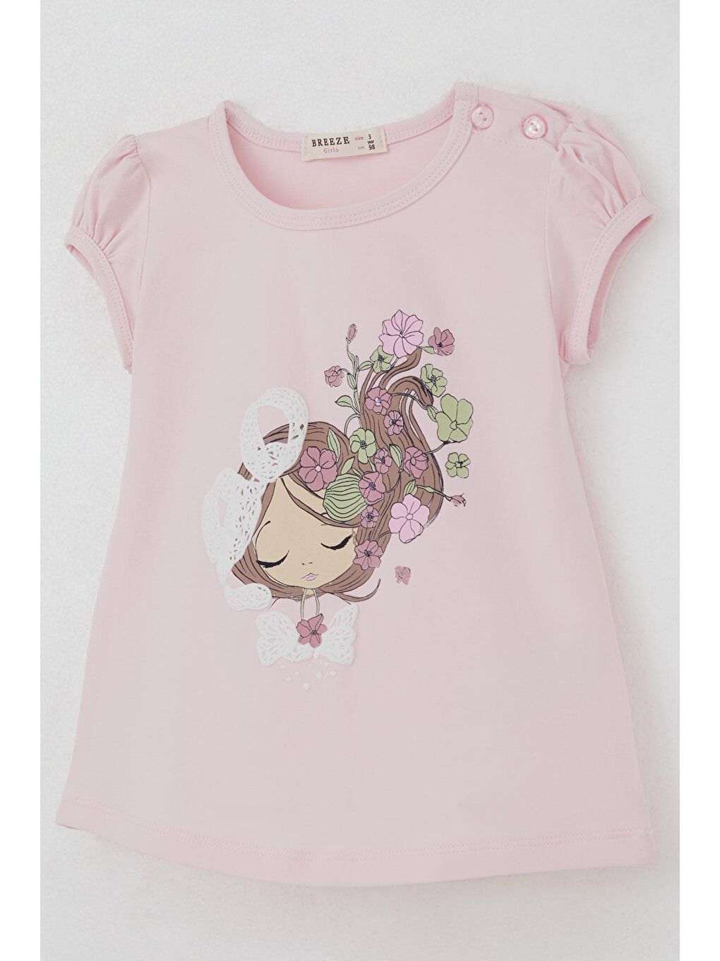 Kız Çocuk Kapri Taytlı Takım Çiçekli Kız Baskılı Pembe (1.5-5 Yaş)-5