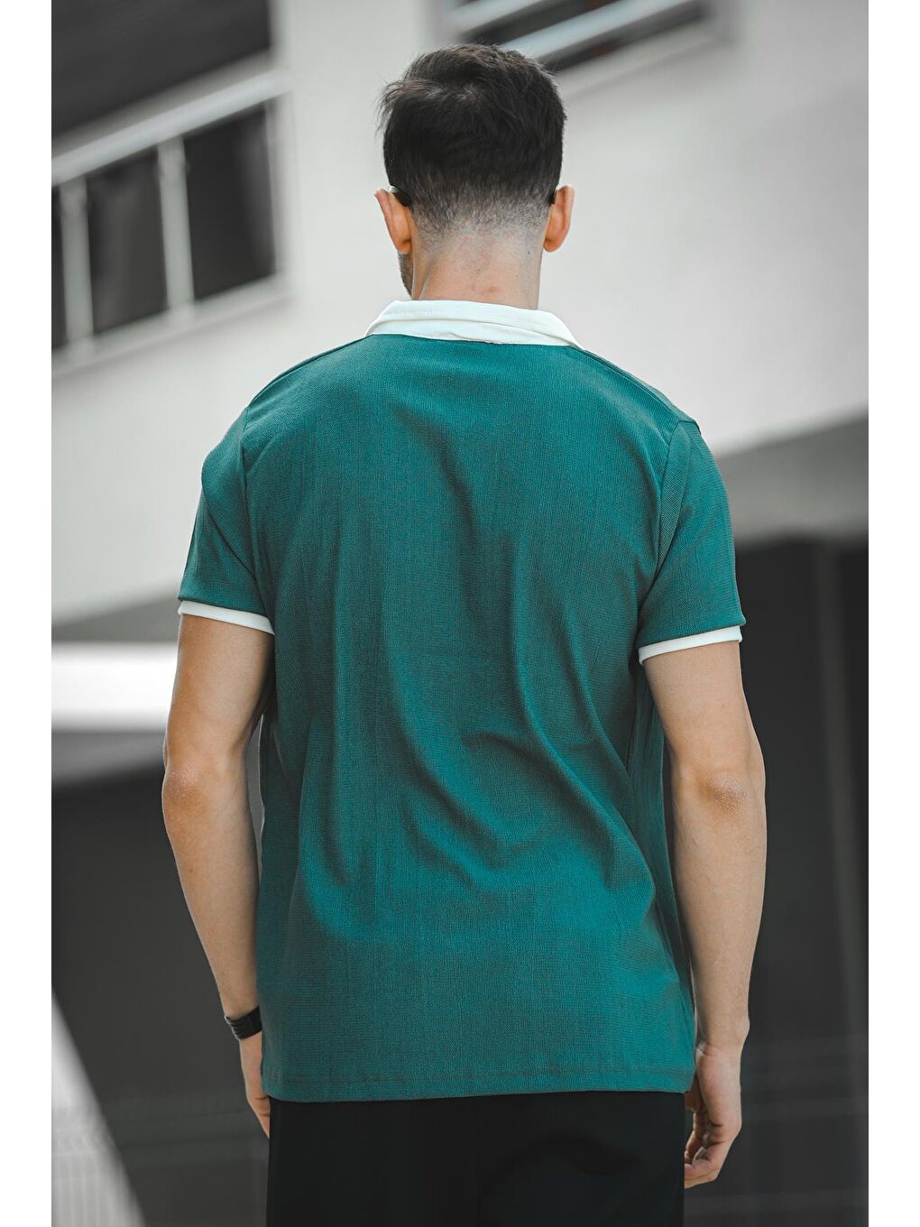 Oksit Yeşil Ht 945061 Slim Fit Elastanlı Kısa Patlı Apaç Yaka Erkek Tshirt - 3