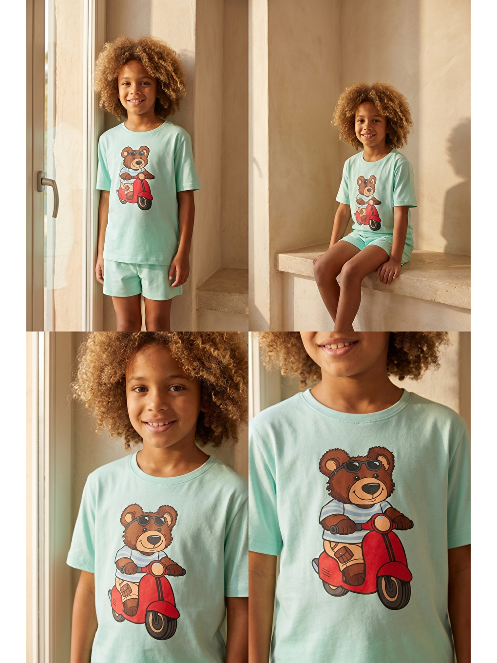 Karışık Çocuk Motorlu Teddy Desenli Şortlu Pijama Takımı-2