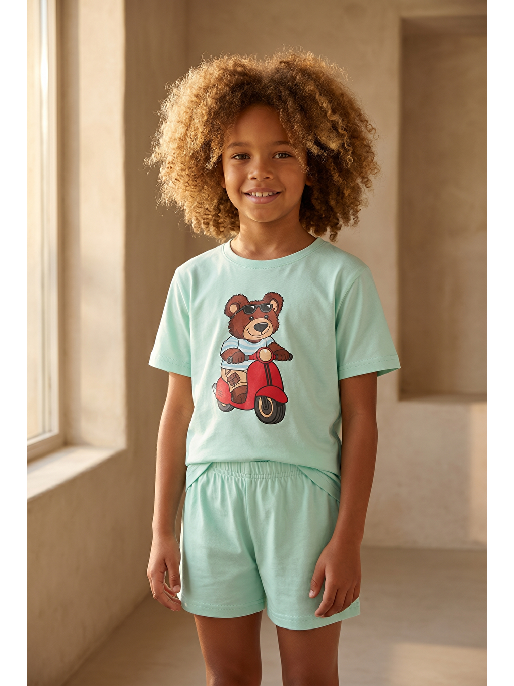 Karışık Çocuk Motorlu Teddy Desenli Şortlu Pijama Takımı-3