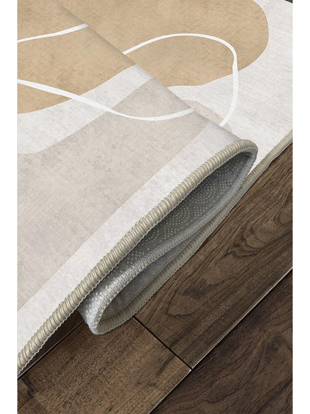 Bej Özel Tasarım, Kaymaz Taban, İnce, Yıkanabilir, Modern Halı WOOKECE1466 60x100-4