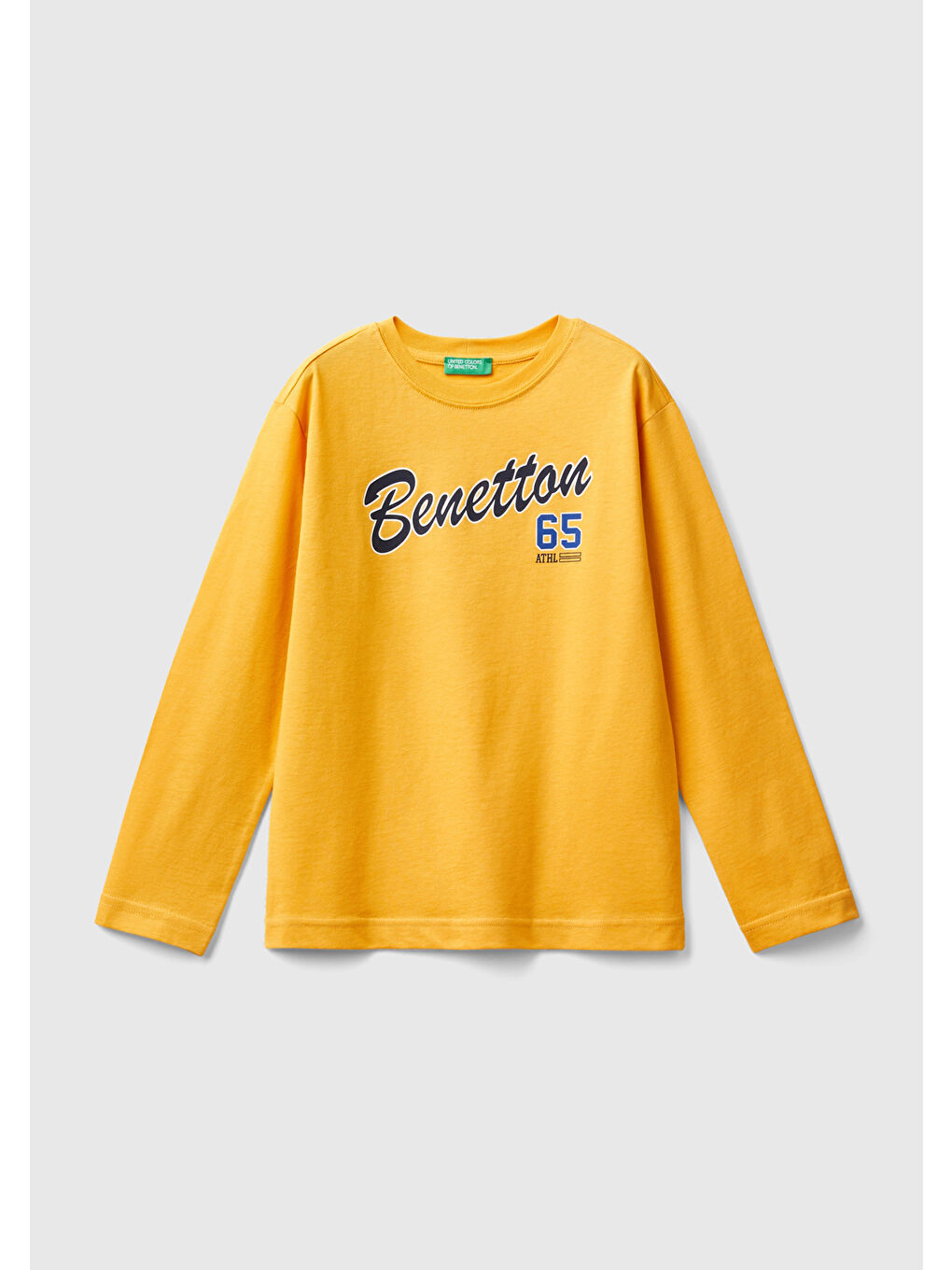 United Colors Of Benetton Erkek Çocuk Hardal Sarı Önü Renkli Logo Baskılı Sweatshirt