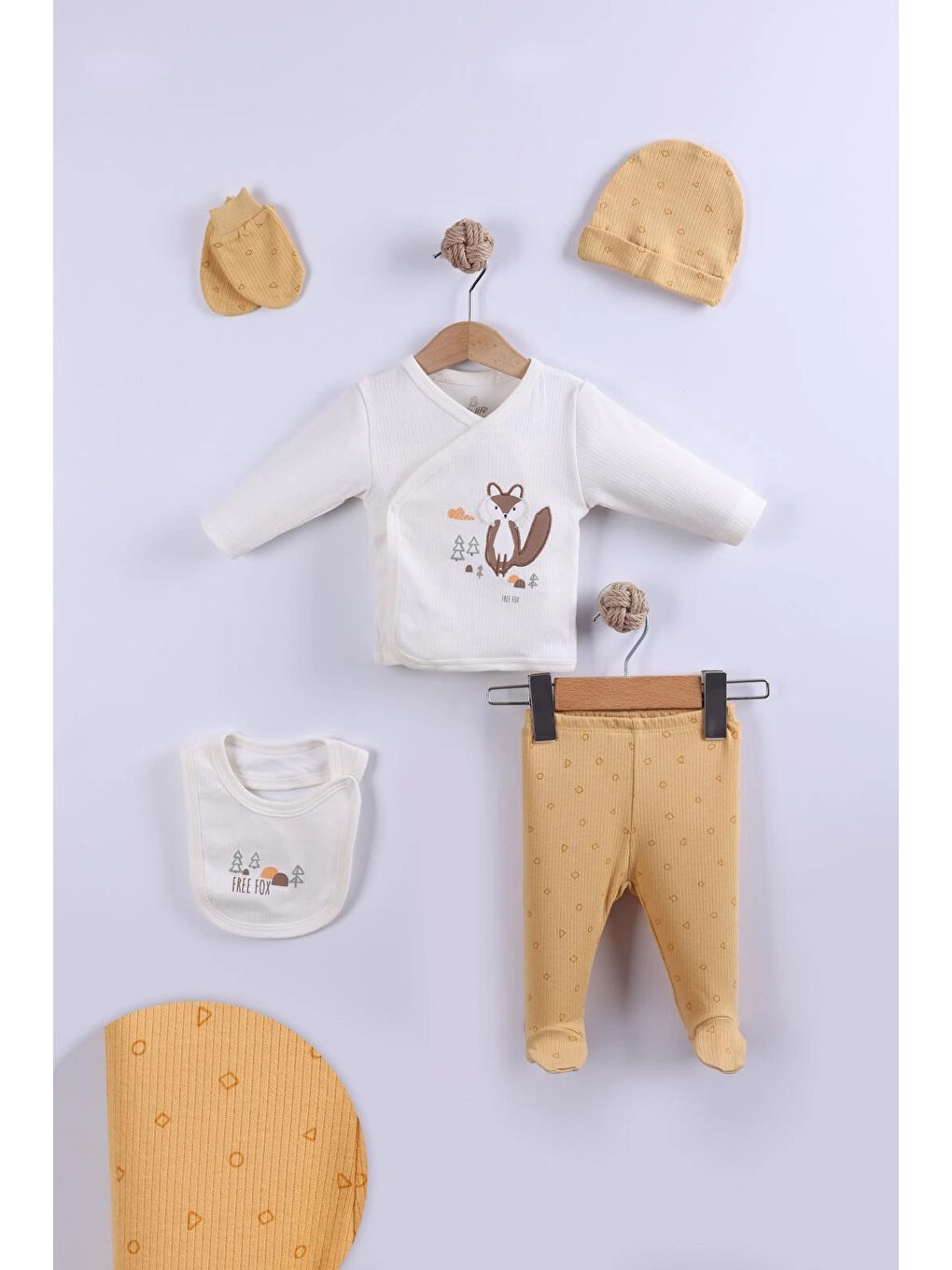 Myhanne Sari Tilki İşlemeli Erkek Bebek 5'li Set 9002