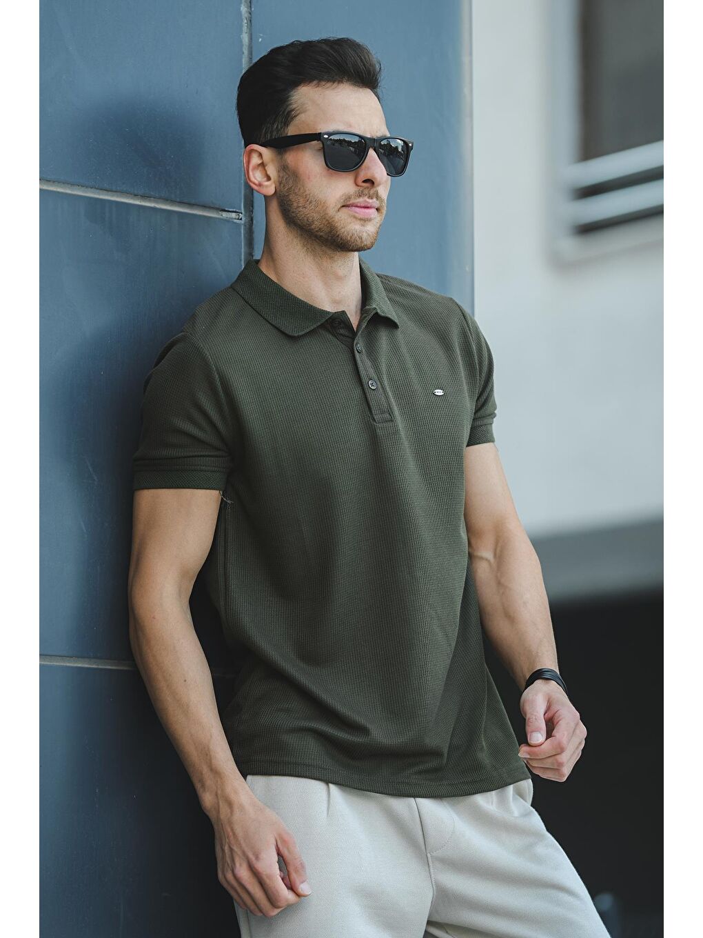 Oksit Haki Victor Slim Flit Fit Erkek Polo Yaka Tshirt