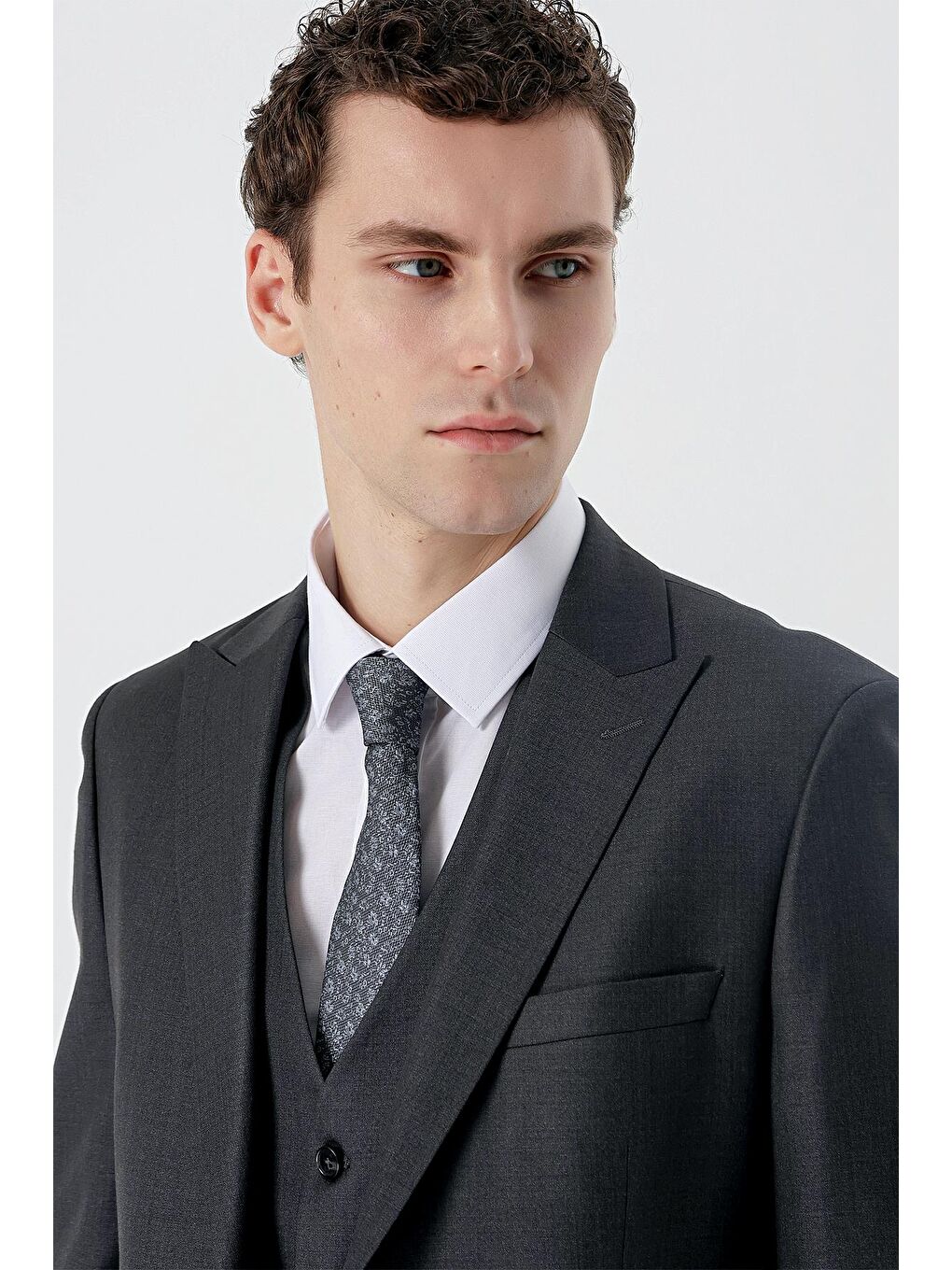 İMZA Koyu Antrasit Kırlangıç Yaka Yelekli 6 Drop Slim Fit Dar Kesim Klasik Takım Elbise 1001235166 - 5
