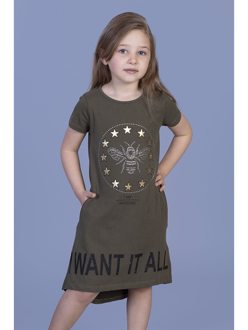 Toontoykids Haki Kız Çocuk  I Want It All Baskılı Elbise