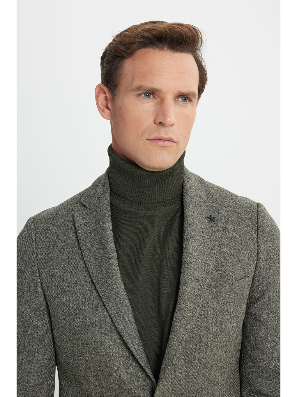 Erkek Haki Slim Fit Dar Kesim Mono Yaka Desenli Torba Cepli Ceket-3