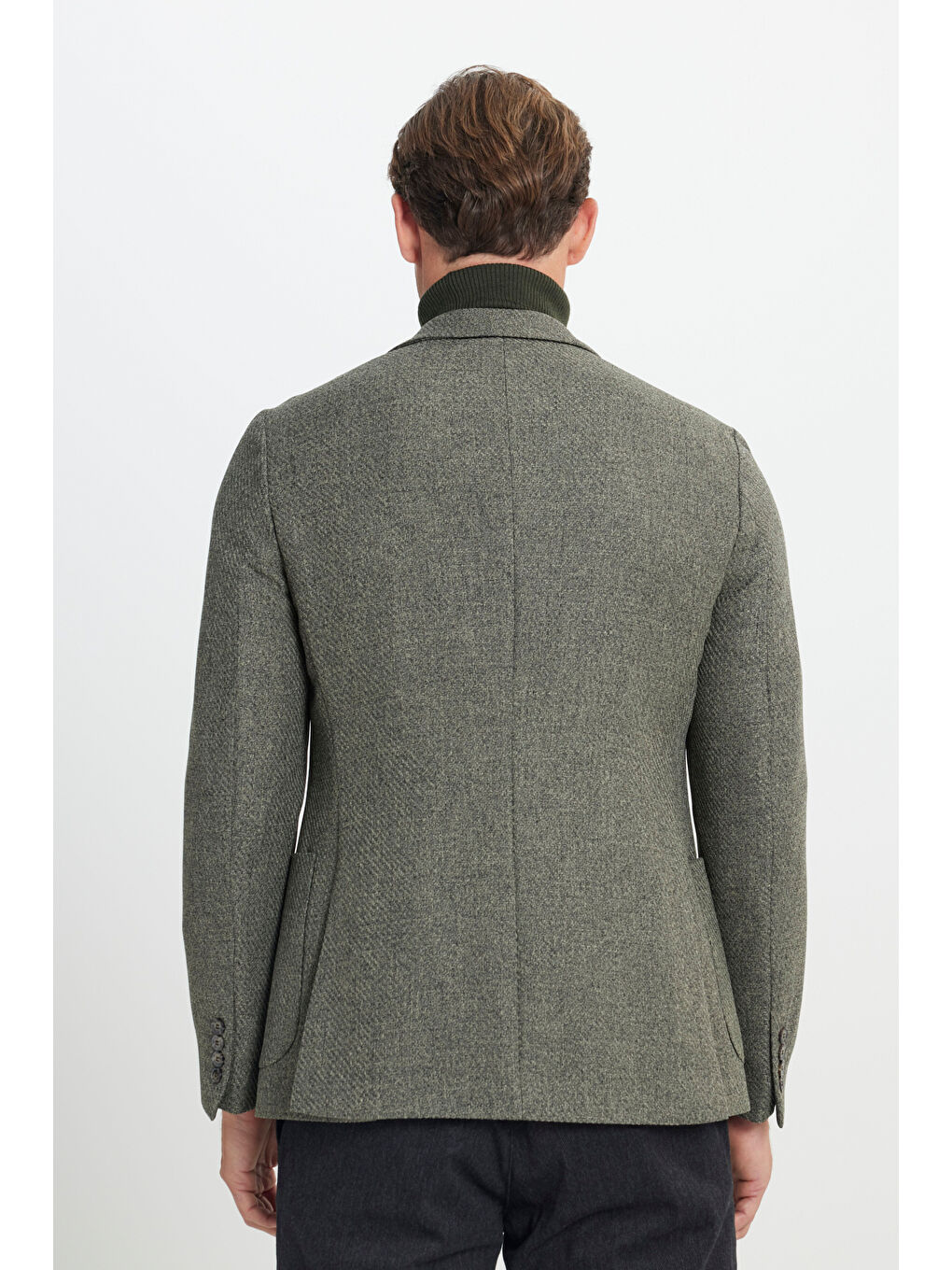 Erkek Haki Slim Fit Dar Kesim Mono Yaka Desenli Torba Cepli Ceket-4