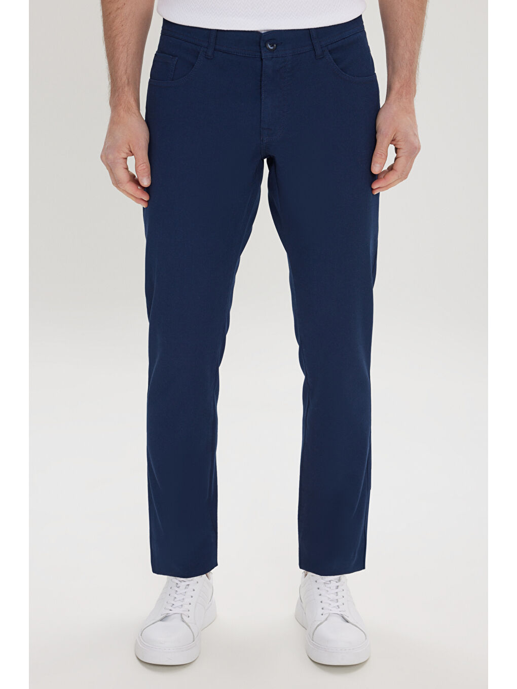 Erkek Lacivert Pamuklu Slim Fit Dar Kesim 5 Cep Armürlü Esnek Pantolon-2