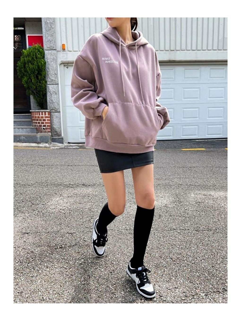 Trendseninle Pembe Leylak Kadın Leylak Moru Confidence Baskılı Kapüşonlu Sweatshirt - 2