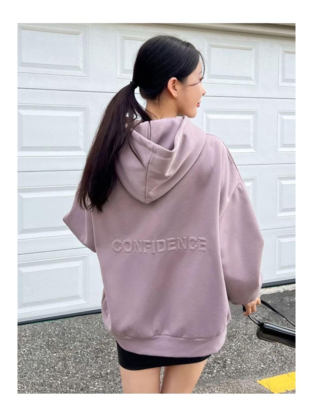 Trendseninle Pembe Leylak Kadın Leylak Moru Confidence Baskılı Kapüşonlu Sweatshirt - 4