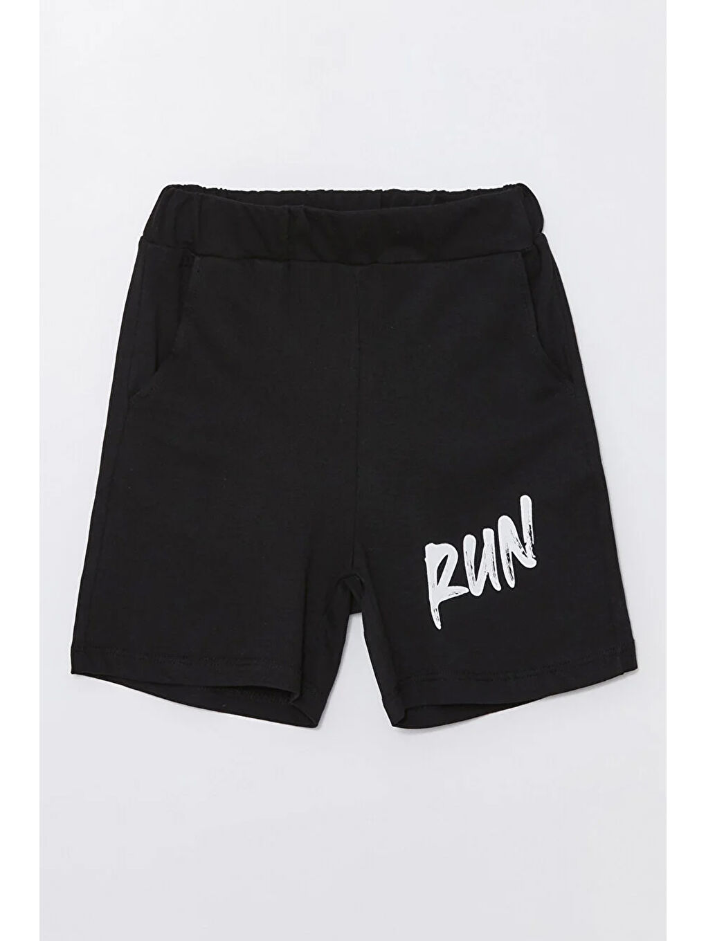 Siyah Run Baskılı Penye Şort- T-shirt Erkek - Kız Takım-2