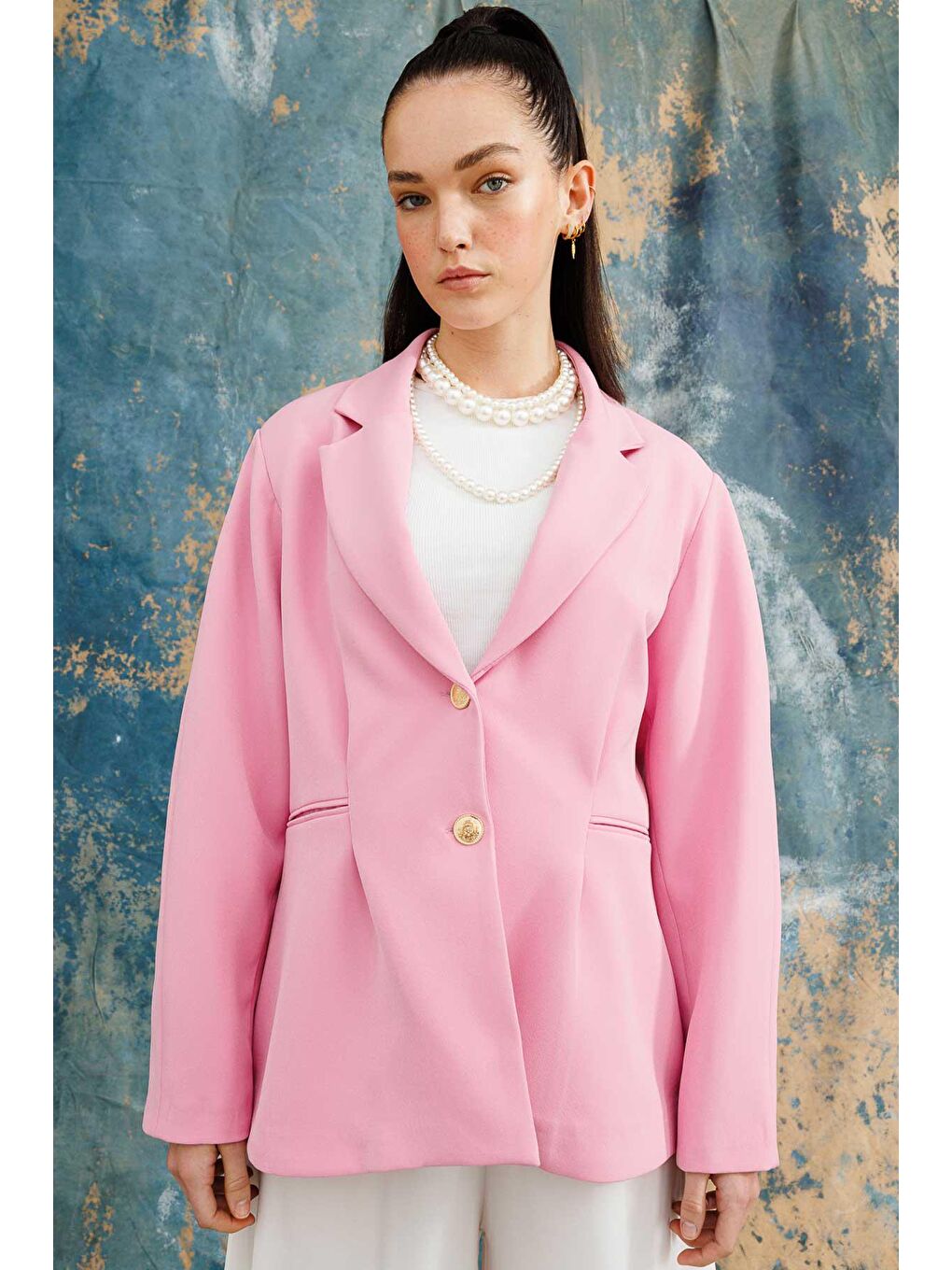 HOOOPSTORE Pembe Gold Düğmeli Blazer Ceket - Pembe