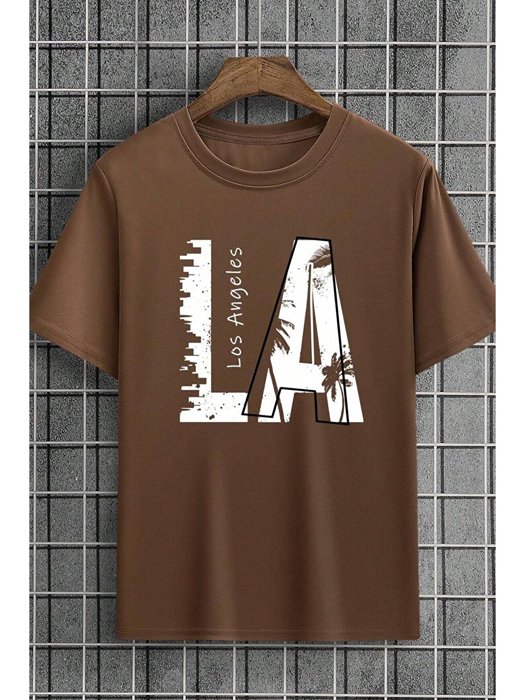 uyguntarz Kahverengi Unisex Los Angles Baskılı Tasarım Tshirt