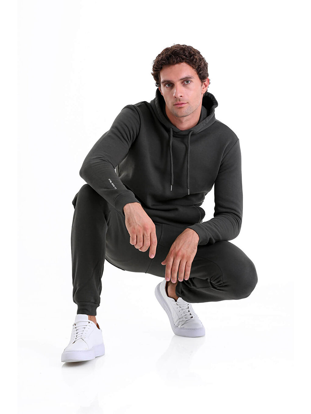 Hatemoğlu Haki Regular Fit Düz Pamuklu Kapüşonlu Kanguru Cepli Sweatshirt - 4