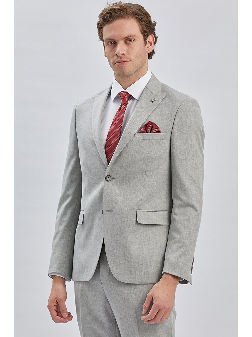 Gri Armürlü Kırlangıç Yaka Astarlı 6 Drop Slim Fit Dar Kesim Takım Elbise 1001240176