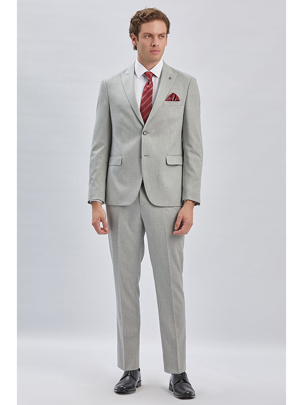 Gri Armürlü Kırlangıç Yaka Astarlı 6 Drop Slim Fit Dar Kesim Takım Elbise 1001240176-1