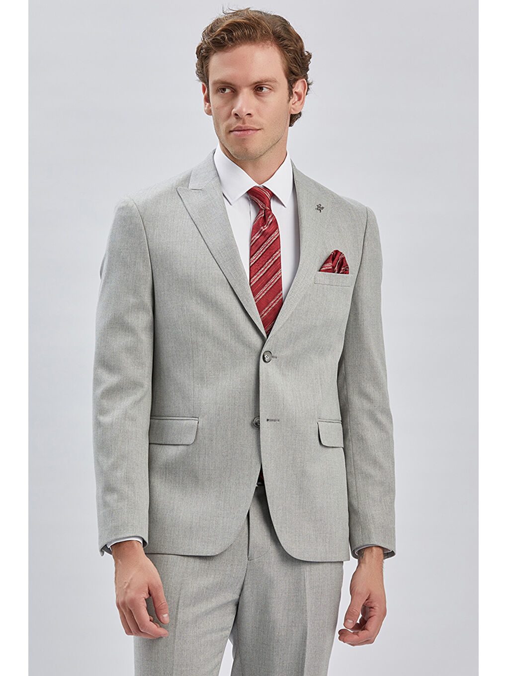 Gri Armürlü Kırlangıç Yaka Astarlı 6 Drop Slim Fit Dar Kesim Takım Elbise 1001240176-2