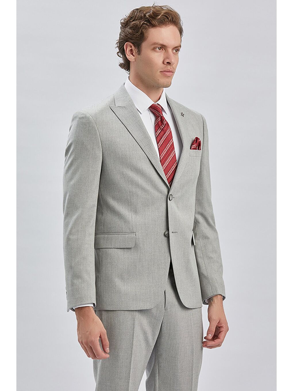 Gri Armürlü Kırlangıç Yaka Astarlı 6 Drop Slim Fit Dar Kesim Takım Elbise 1001240176-3