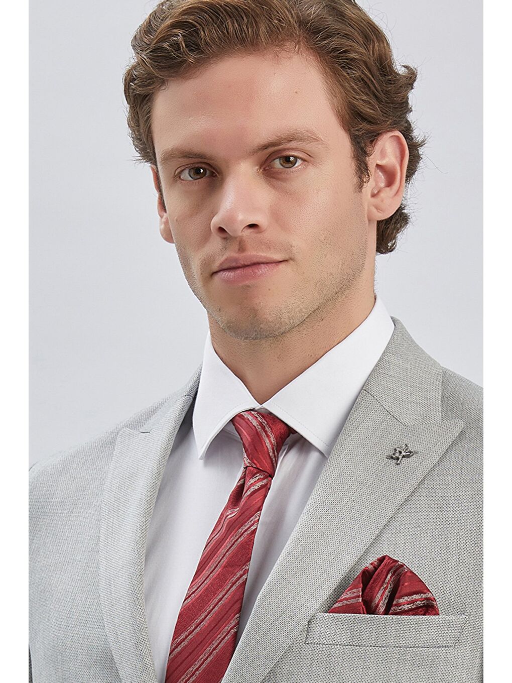 Gri Armürlü Kırlangıç Yaka Astarlı 6 Drop Slim Fit Dar Kesim Takım Elbise 1001240176-5