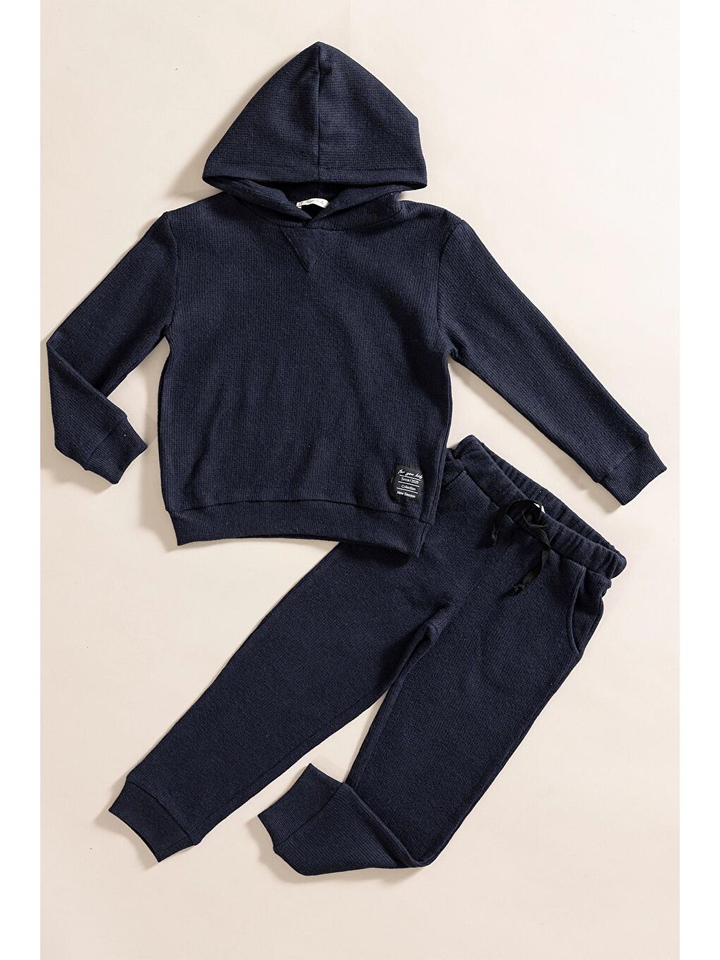 For You Kids 2 li Kapüşonlu Lacivert Waffle Sweat Jogger Alt Üst Takım