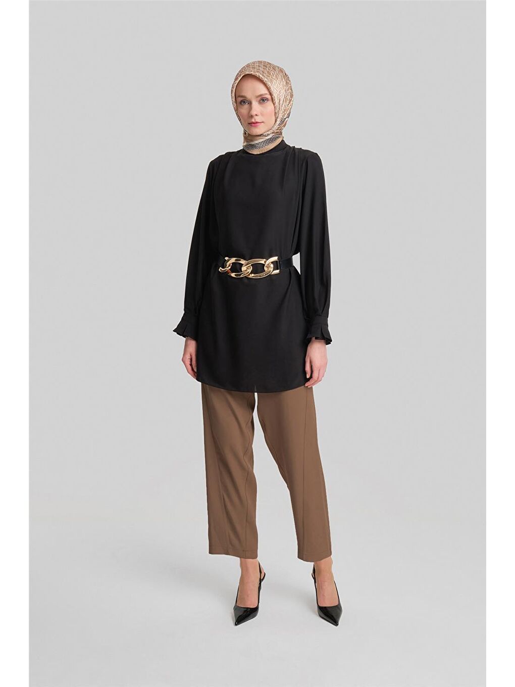 Bej Asimetrik Kuplu Bağlamalı Pantolon 24Y2609 Badem