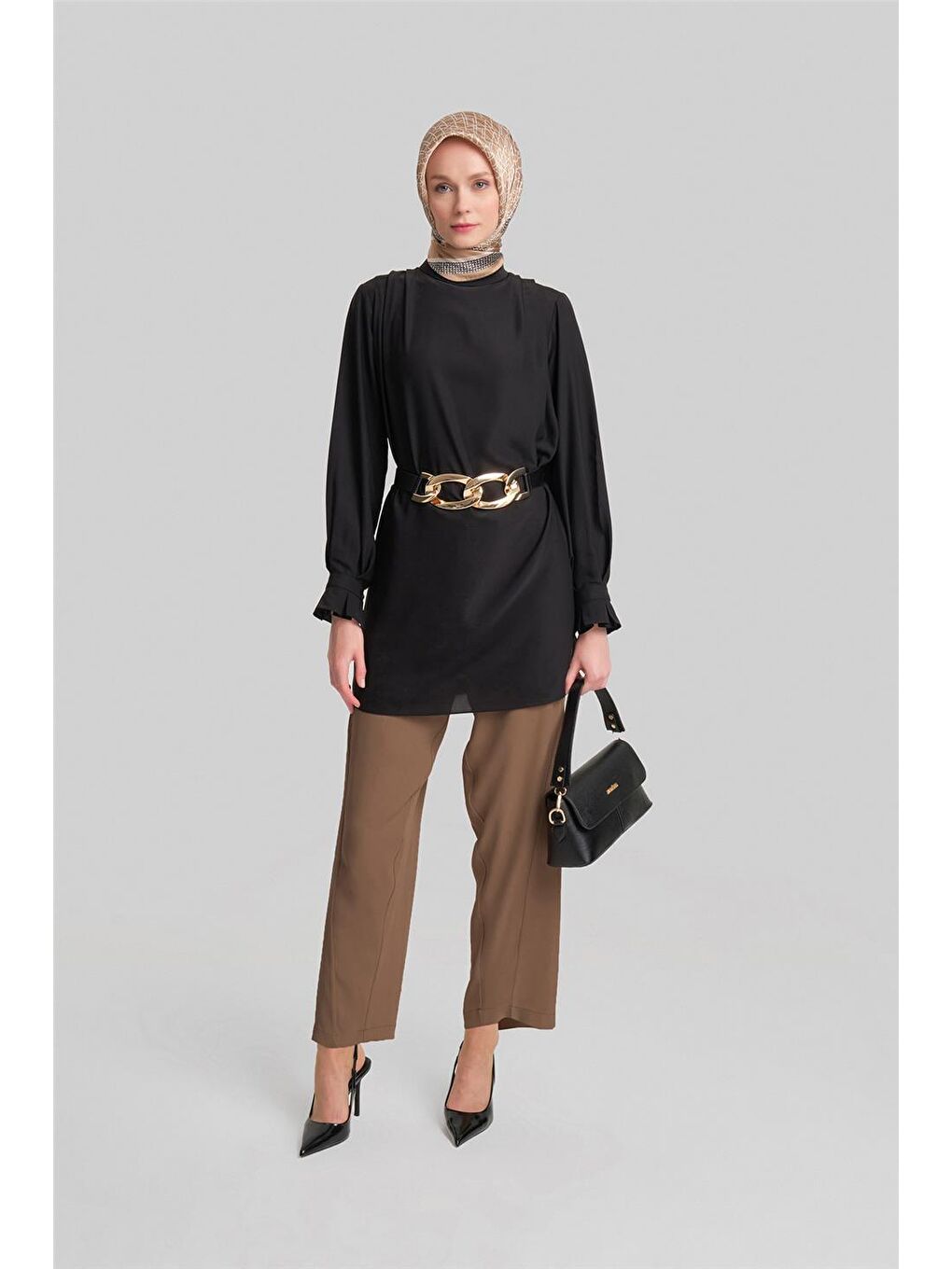 Bej Asimetrik Kuplu Bağlamalı Pantolon 24Y2609 Badem-1