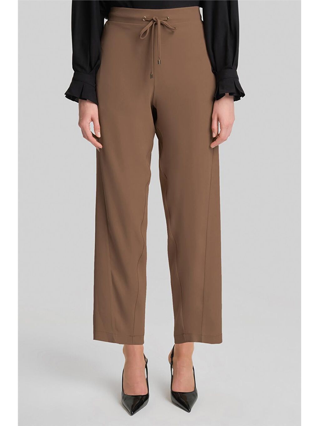 Bej Asimetrik Kuplu Bağlamalı Pantolon 24Y2609 Badem-2