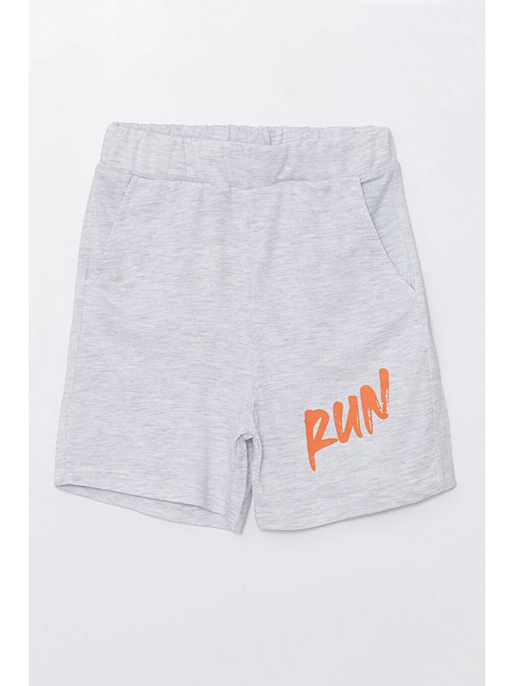 Gri Run Baskılı Penye Şort- T-shirt Erkek-Kız Takım-2