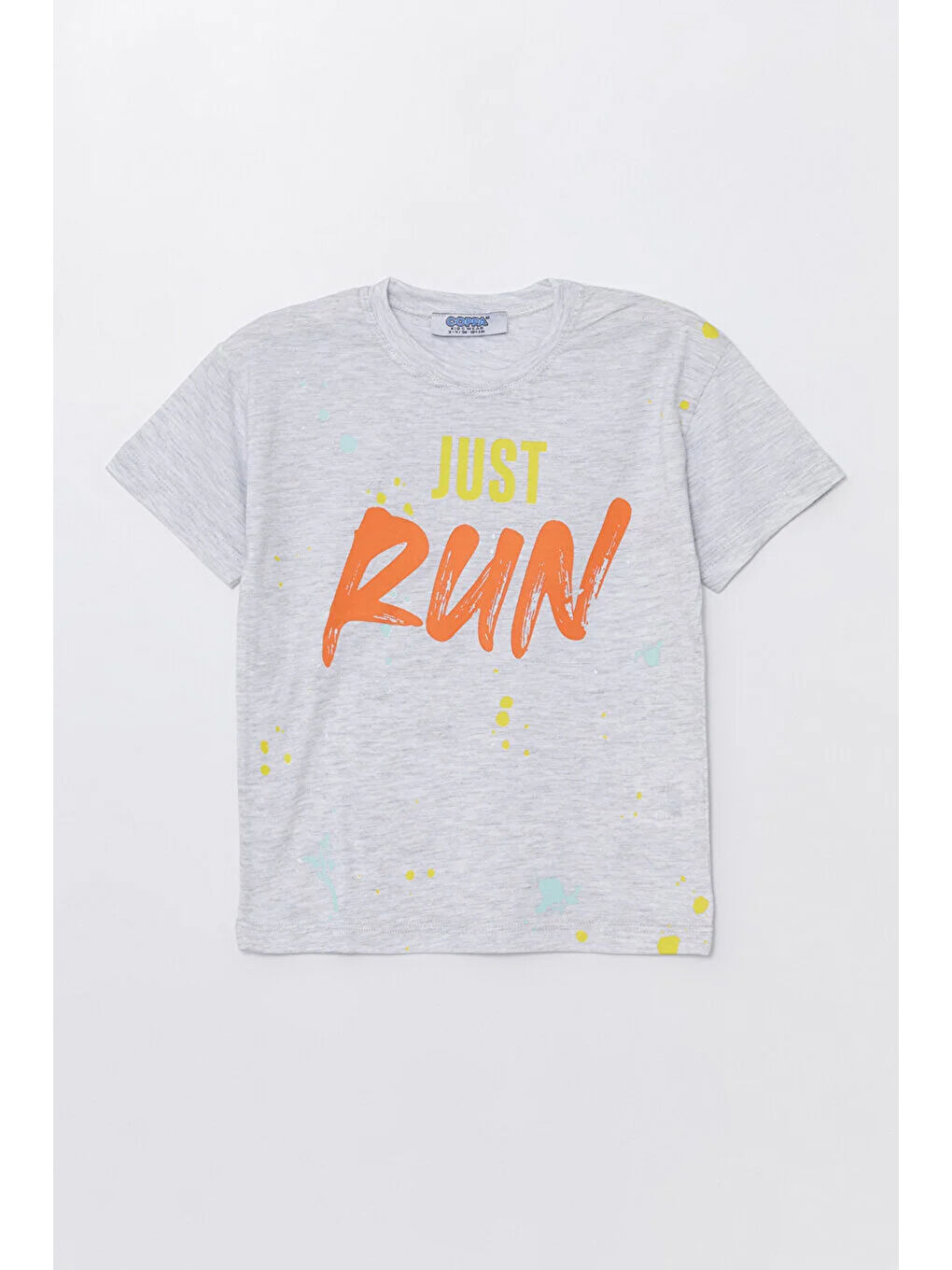 Gri Run Baskılı Penye Şort- T-shirt Erkek-Kız Takım-4