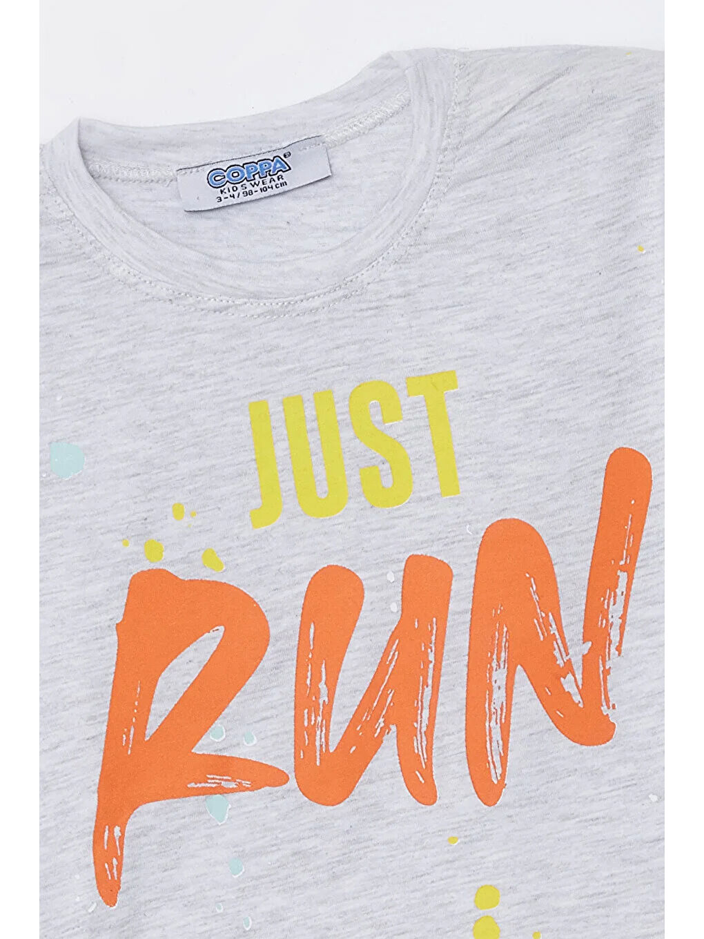 Gri Run Baskılı Penye Şort- T-shirt Erkek-Kız Takım-5