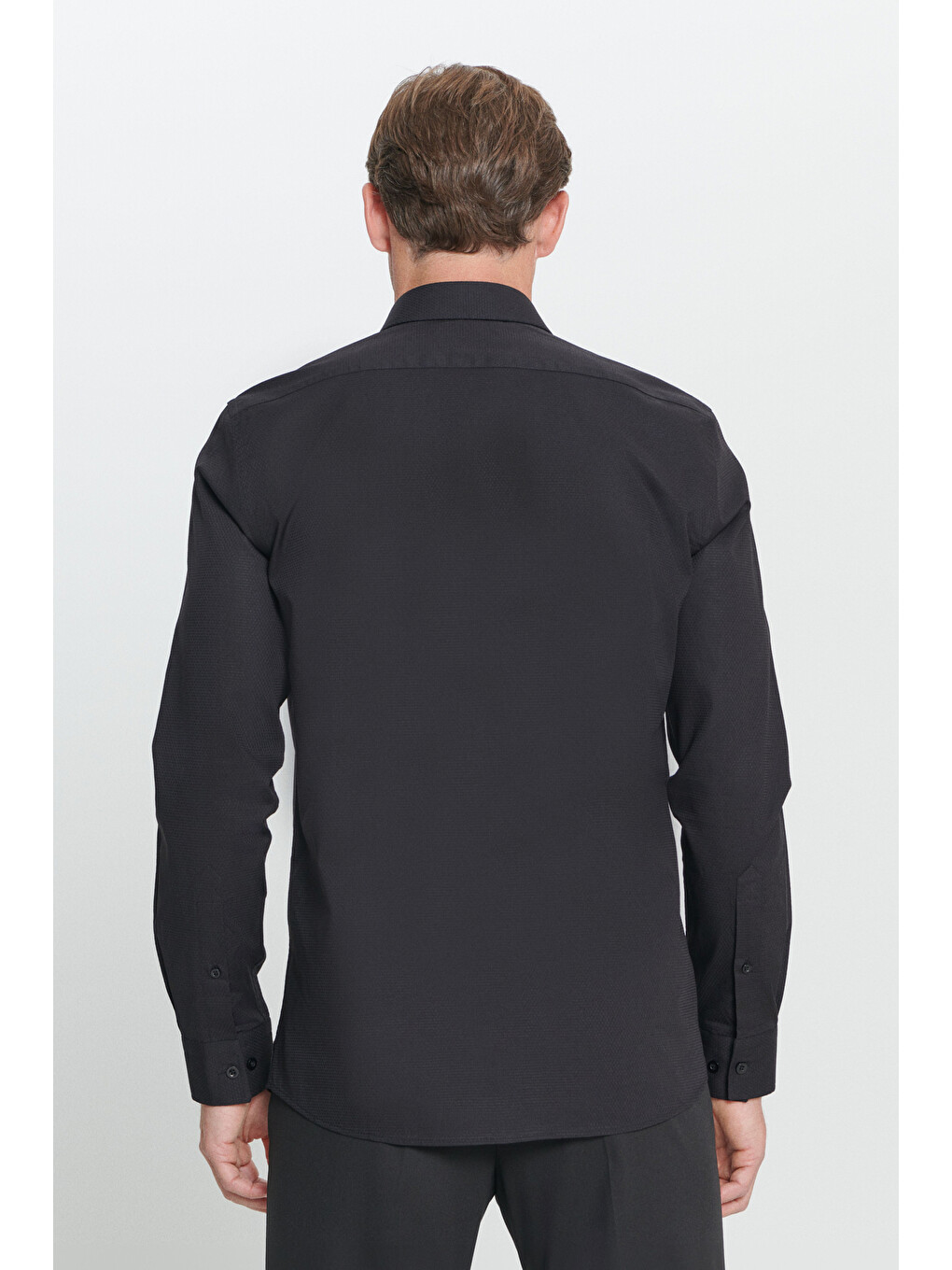 Erkek Siyah Slim Fit Dar Kesim Küçük İtalyan Yaka Armürlü Gömlek-4