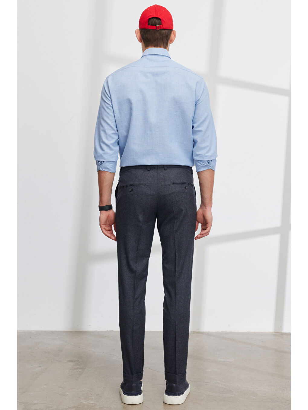 Erkek Lacivert Slim Fit Dar Kesim Yan Cepli Beli Lastikli Desenli Pantolon-5