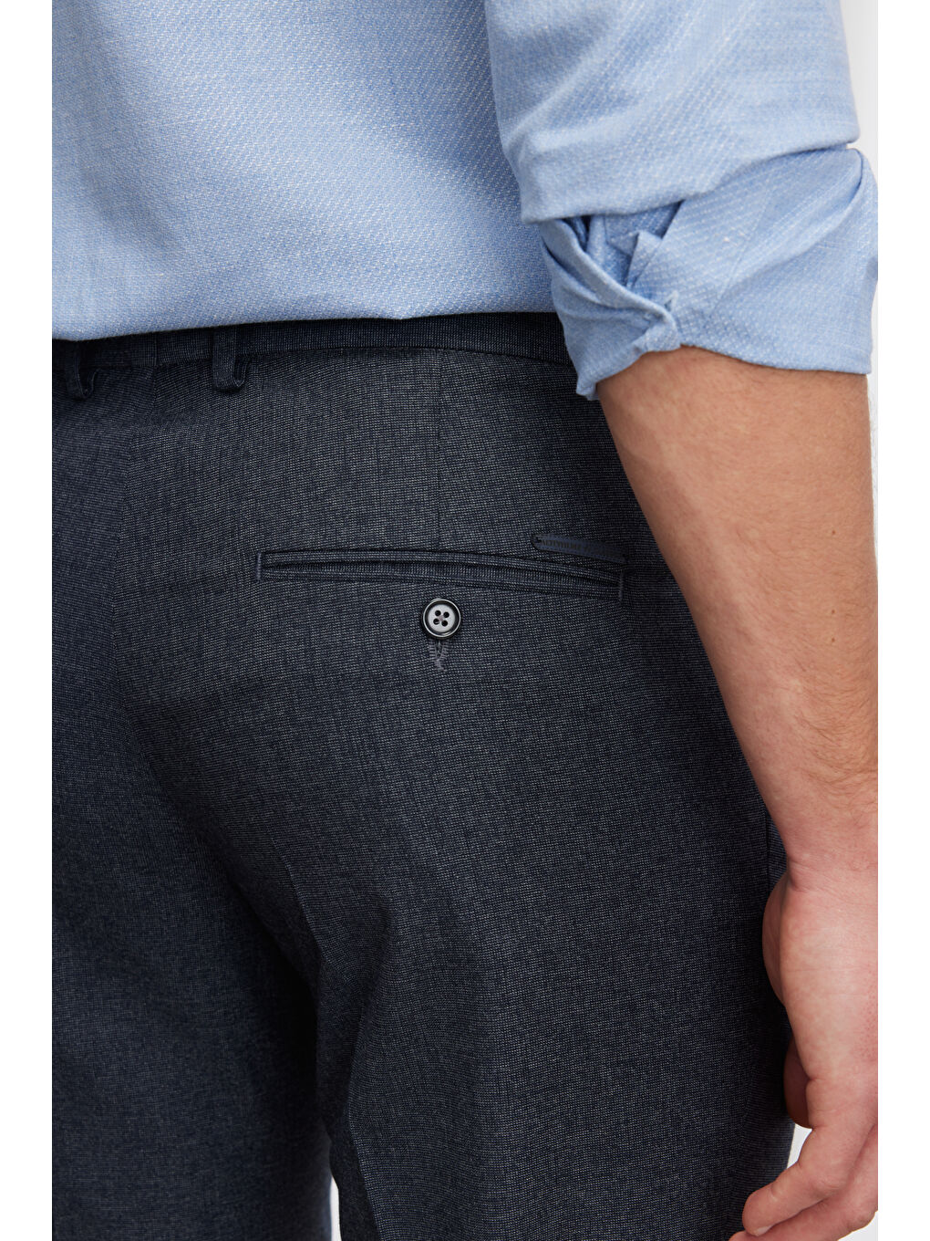 Erkek Lacivert Slim Fit Dar Kesim Yan Cepli Beli Lastikli Desenli Pantolon-6