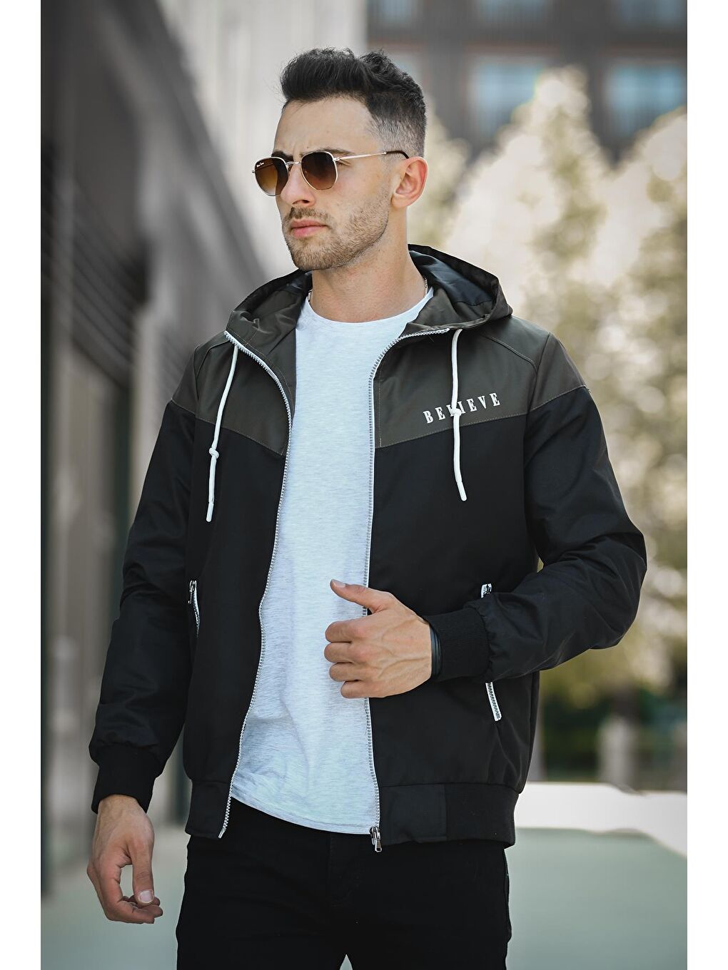 Haki Suya Dayanaklı Slim Fit Erkek Mevsimlik Mont Yağmurluk-1