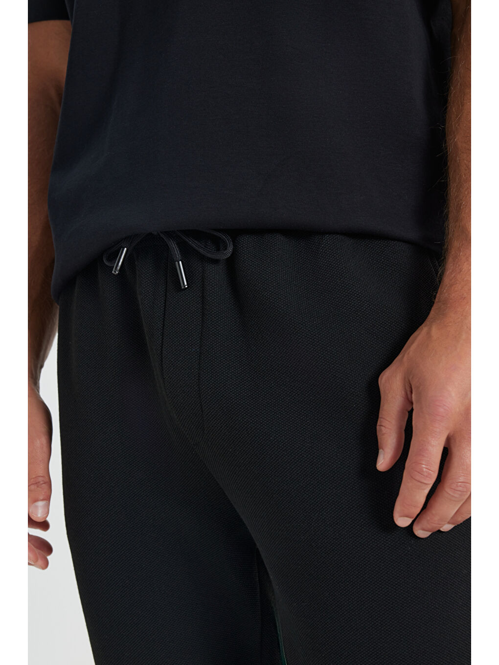Erkek Siyah Standart Fit Normal Kesim Cepli Esnek Örme Pantolon-4
