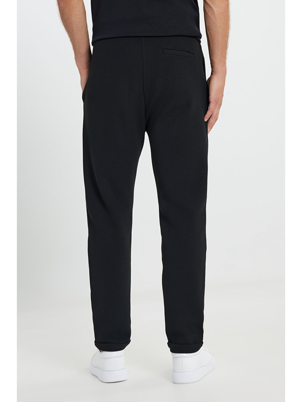 Erkek Siyah Standart Fit Normal Kesim Cepli Esnek Örme Pantolon-5