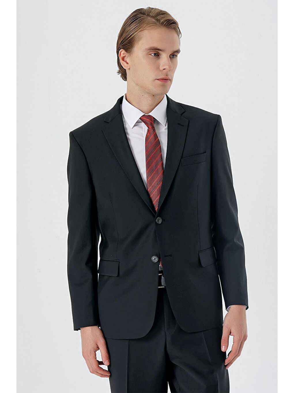 Siyah Mono Yaka Yünlü Elastanlı 4 Drop Comfort Fit Rahat Kesim Klasik Takım Elbise 1001235171