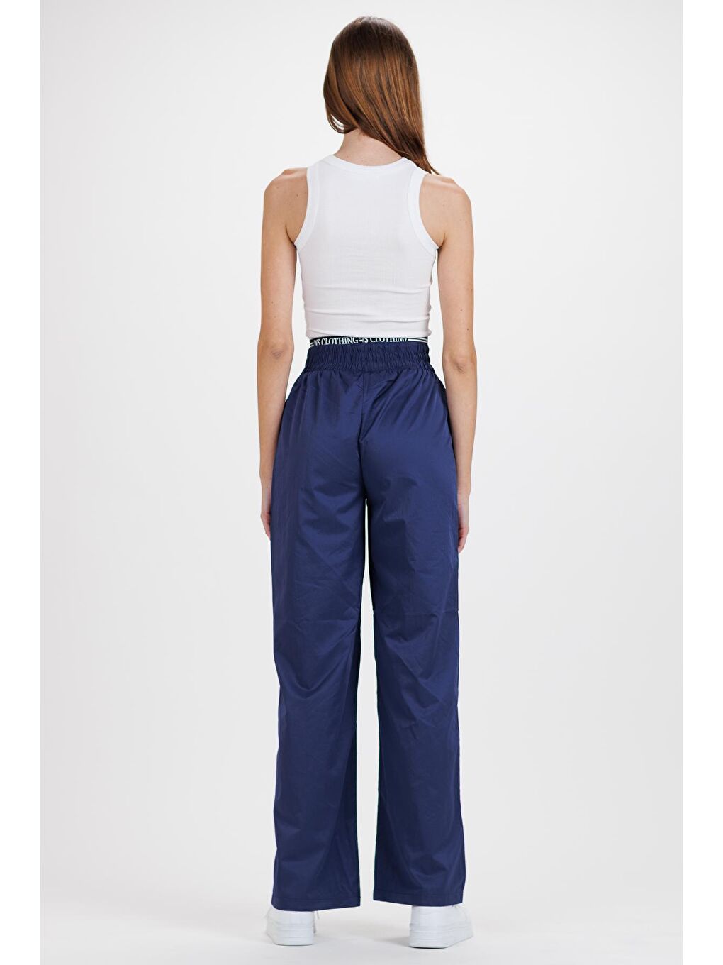Kadın Lacivert Beli Yazılı Lastik Detay Paraşüt Pantolon-3
