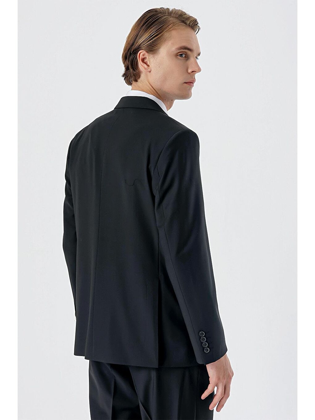 Siyah Mono Yaka Yünlü Elastanlı 4 Drop Comfort Fit Rahat Kesim Klasik Takım Elbise 1001235171-1